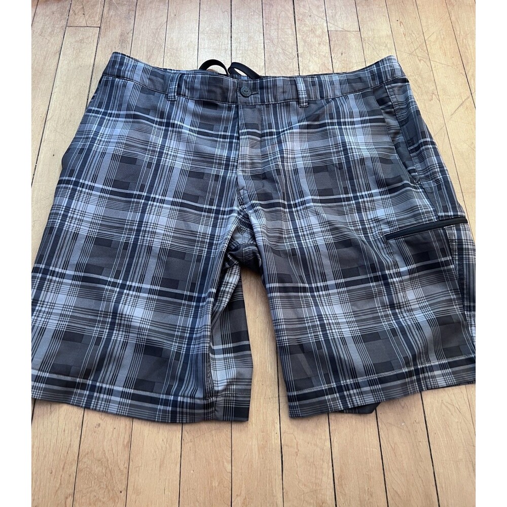 Mens North Face Plaid Swim Trunks Size 38, No Liner Grey Black